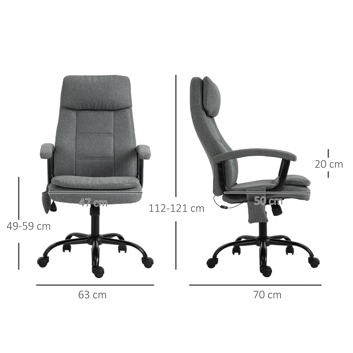 Vinsetto Office Chair w/ 2-Point Massage, Linen-Look Fabric, Ergonomic, Adjustable Height, 360° Swivel, 5 Castor Wheels, Rocking Function