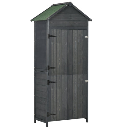 OutsunnyGarden Storage 4-Tier Wooden Garden Outdoor Shed 3 Shelves Utility Gardener Cabinet Lockable 2 Doors - Grey