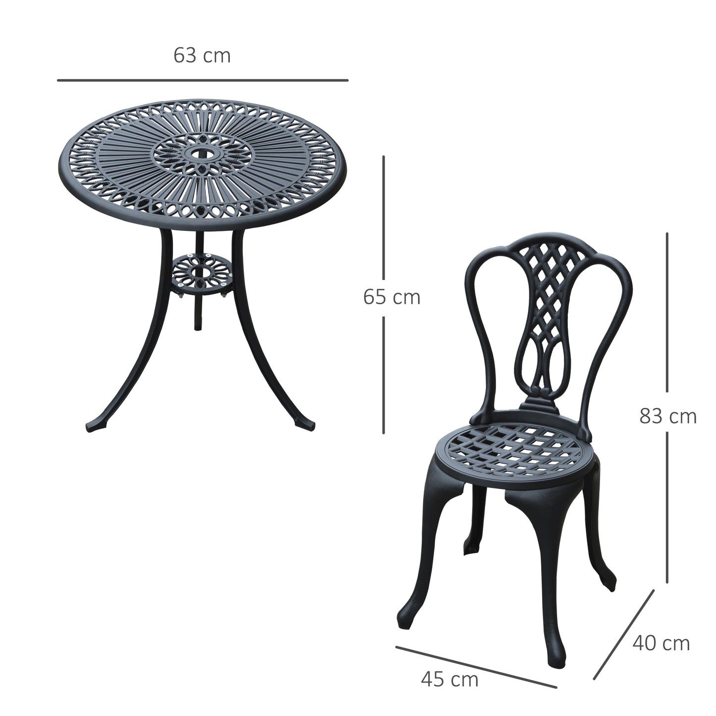 Outsunny 3 Piece Patio Cast Aluminium Bistro Set Garden Outdoor Furniture Table and Chairs Shabby Chic Style