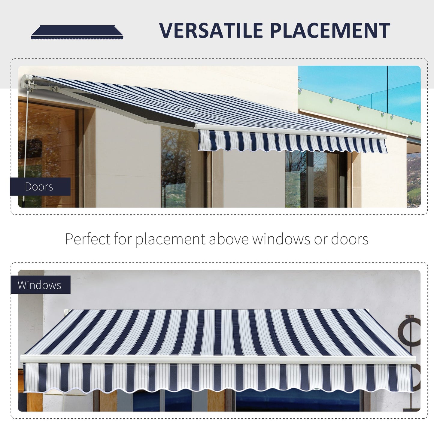 Outsunny Garden Patio Manual Awning Canopy Sun Shade Shelter Retractable Awning, 3.5x2.5 m-Blue/White