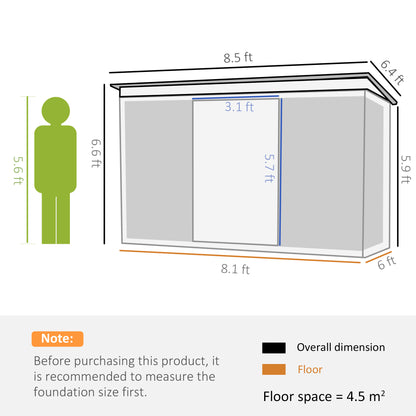 Outsunny Pent Roofed Metal Garden Shed House Hut Gardening Tool Storage w/ Ventilation 260L x 194W x 200H cm | Chahine & Milad UK
