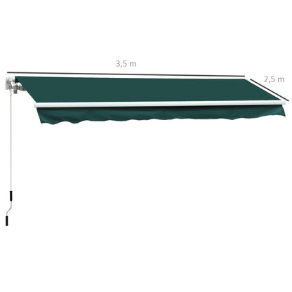 Outsunny 3.5 x 2.5 m Garden Patio Manual Awning Canopy Sun Shade Shelter with Winding Handle - Green