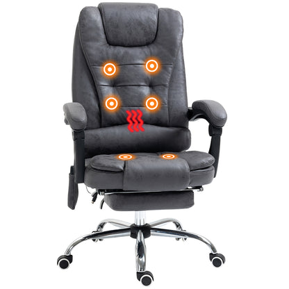 Vinsetto Executive Office Chair with 6 Point Heated Vibration Massage, Swivel, Ergonomic, High Back, Recliner with Footrest, Dark Grey