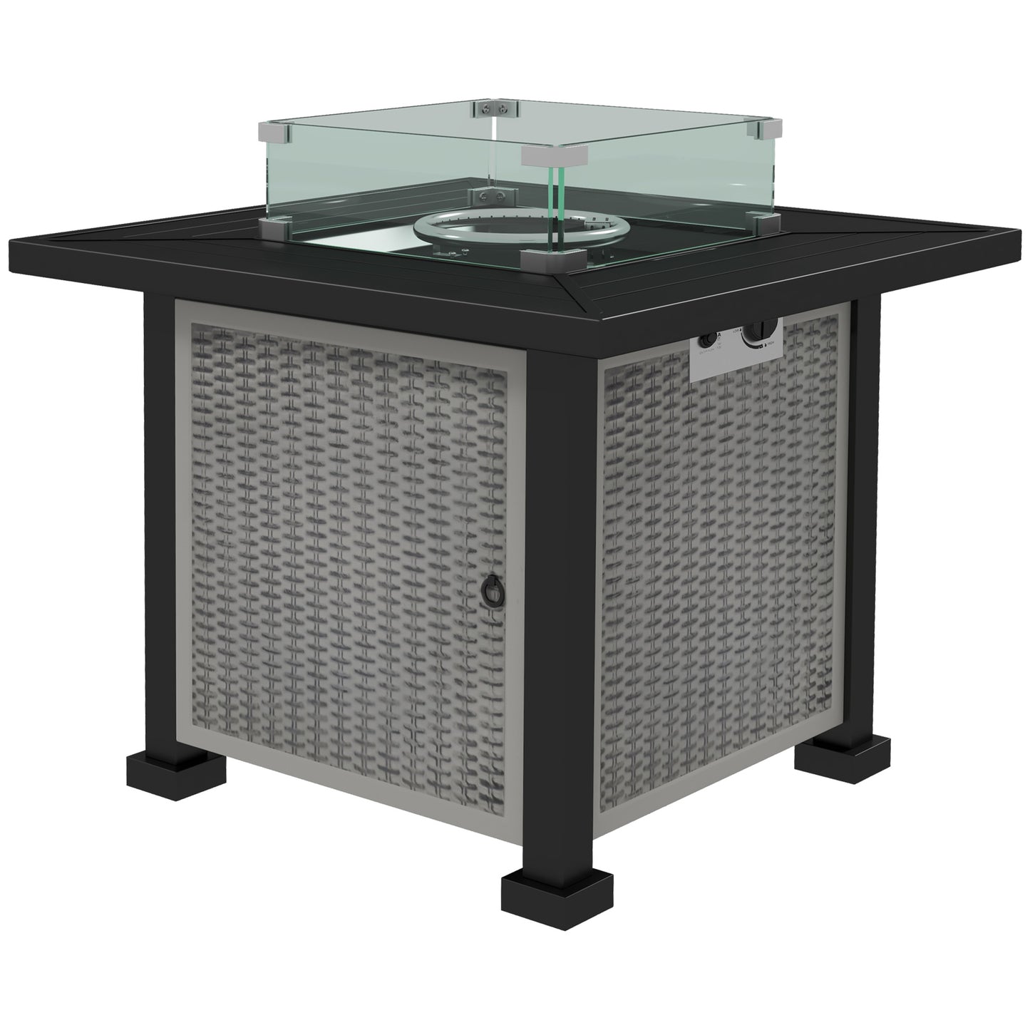 Outsunny Alfresco Ambiance: Rattan Gas Fire Pit Table, Smokeless with Glass Screen, Beads & Lid, Grey