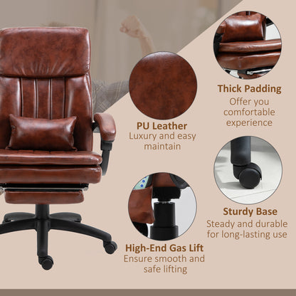 Vinsetto High Back Office Chair, Gaming Recliner Chair with Footrest, 7 Massage Points, Adjustable Height, Reclining Back, PU, Brown