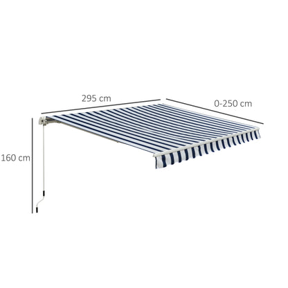 Outsunny Garden Patio Manual Retractable Awning Canopy Sun Shade Shelter, 3m x 2.5m-Blue/White