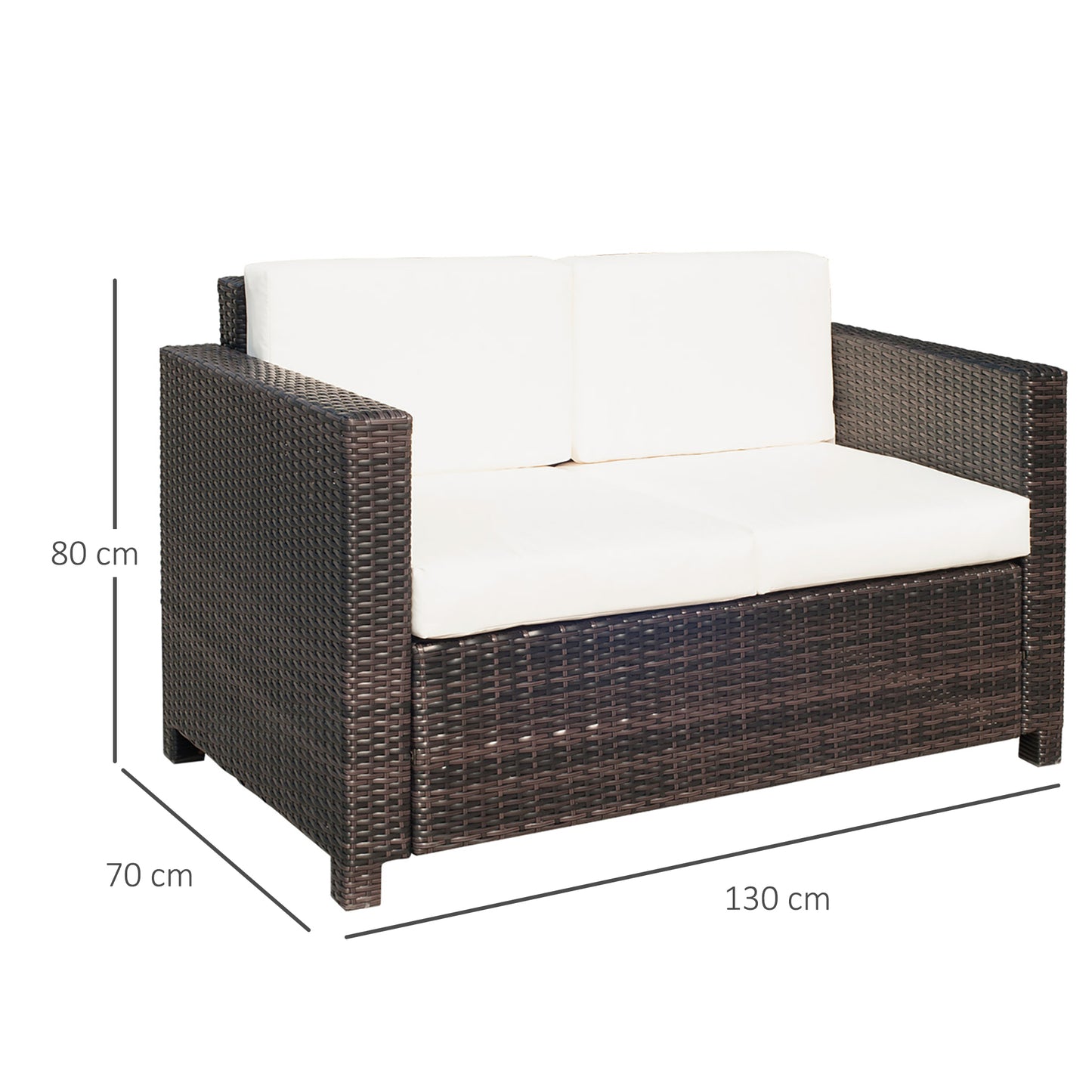 Outsunny Garden Rattan Sofa 2 Seater Outdoor Garden Wicker Weave Furniture Patio 2-Seater Double Couch Loveseat Brown