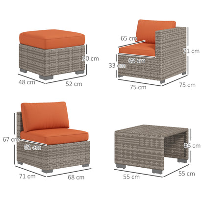 Outsunny 8 Piece Outdoor Patio Furniture Set, Rattan Sofa Set with Footstools and Coffee Tables