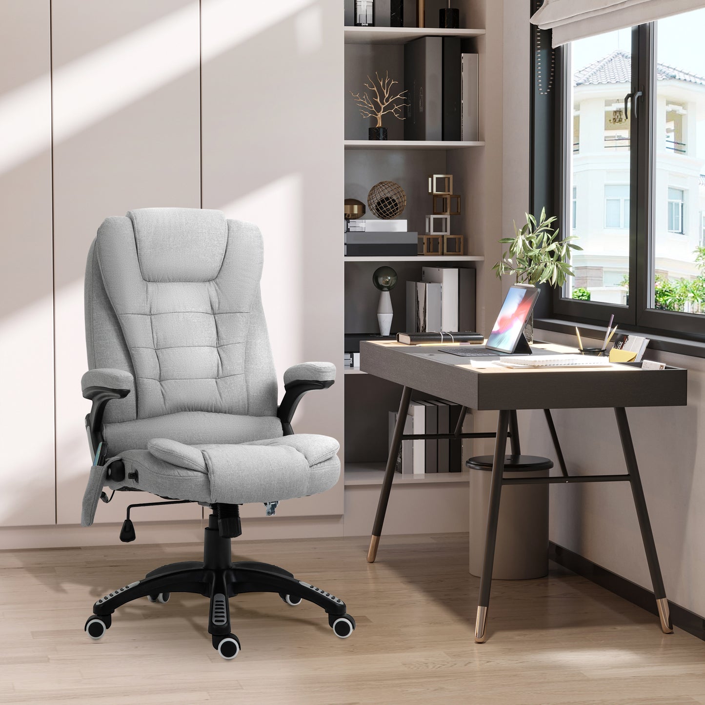 Vinsetto Heated Office Chair with Massage Function, Ergonomic High-Back Design with Swivel Base for Home Office, Light Grey