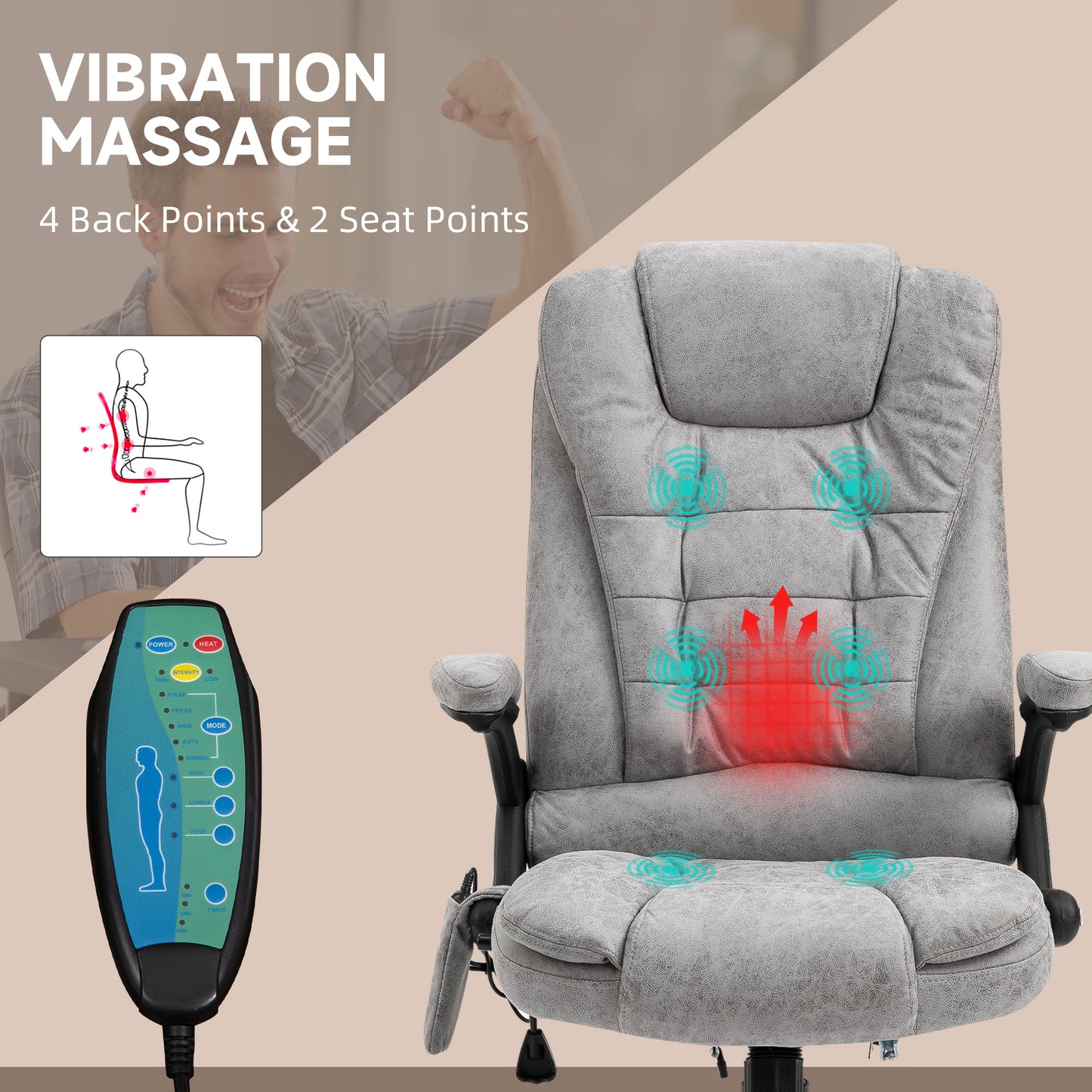 Vinsetto Heated Massage Recliner: 6 Massage Points, Microfiber, 360° Swivel, Slate Grey