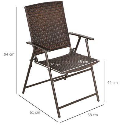 Outsunny 2pcs Folding Garden Chair Rattan Bistro Set with Armrest for Outdoor Steel Frame