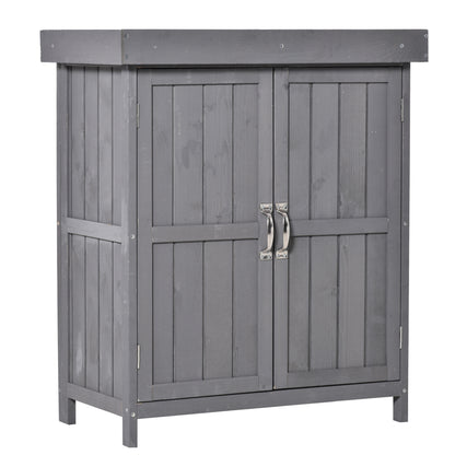 Outsunny Wooden Garden Storage Shed Tool Cabinet Organiser with Shelves, Two Doors,74 x 43 x 88cm, Grey