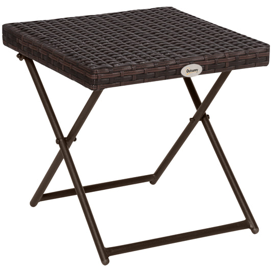 Outsunny Rattan Folding Table: Compact Square PE Wicker Design, Durable Outdoor Furniture, Ebony