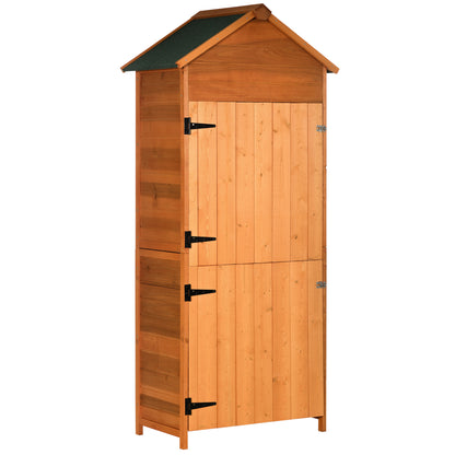 Outsunny 84 x 52cm Garden Shed 4-Tier Wooden Garden Outdoor Shed 3 Shelves Utility Gardener Cabinet Lockable Double Doors Tool Kit Storage