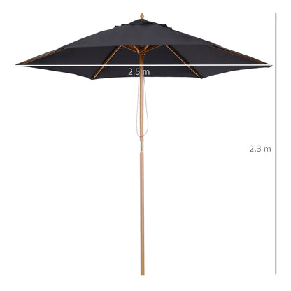 Outsunny 2.5m Wooden Garden Patio Parasol Umbrella-Black