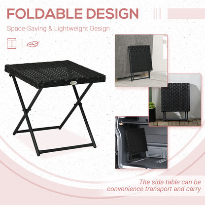 Outsunny Rattan Folding Table: Compact Square PE Wicker Design, Durable Outdoor Furniture, Ebony