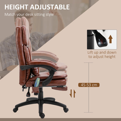 Vinsetto High Back Office Chair, Gaming Recliner Chair with Footrest, 7 Massage Points, Adjustable Height, Reclining Back, PU, Brown