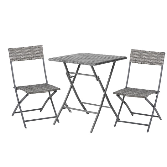 Outsunny PE Rattan Garden Furniture 2 Seater Patio Bistro Set Folding for 2 Outdoor Table and Chair Set (Grey)