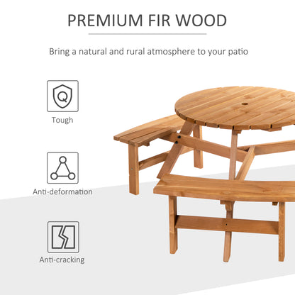 Outsunny Fir Wood Garden Pub Table & Bench Set, 6-Seater Heavy Duty Outdoor Dining Furniture with Parasol Hole, Patio