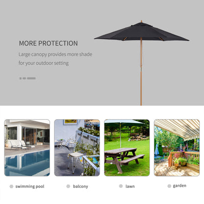 Outsunny 2.5m Wooden Garden Patio Parasol Umbrella-Black