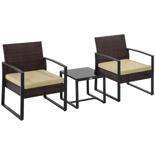 Outsunny Rattan Patio Ensemble: 3-Piece Bistro Set with Sofa, Coffee Table & Chairs, Beige