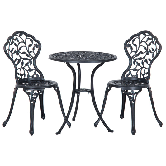 Outsunny Cast Aluminum 3 Piece Bistro Set, Antique Style Garden Furniture with Dining Table and Chairs, Outdoor Seating, Antique