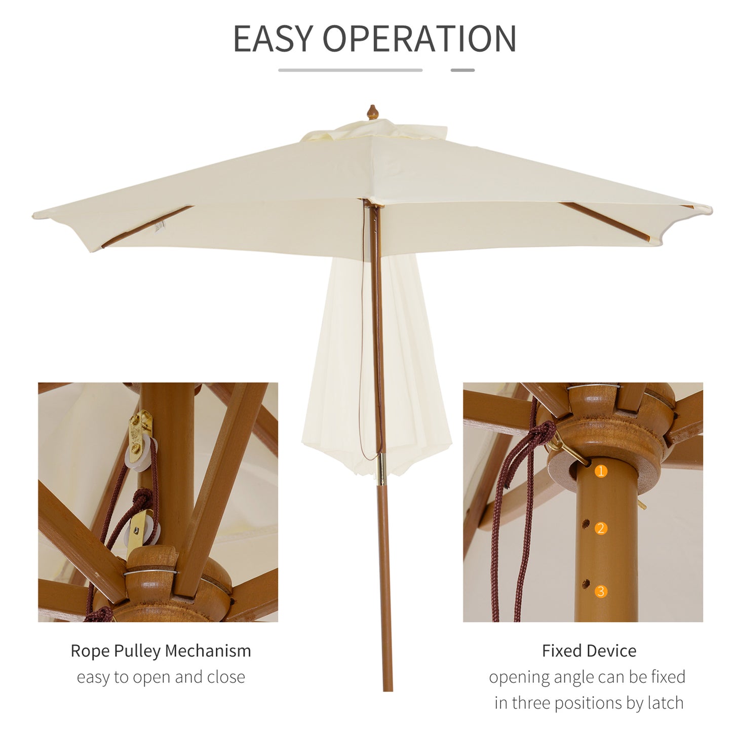 Outsunny 2.5m Wood Wooden Garden Parasol Sun Shade Patio Outdoor Umbrella Canopy New(Beige)