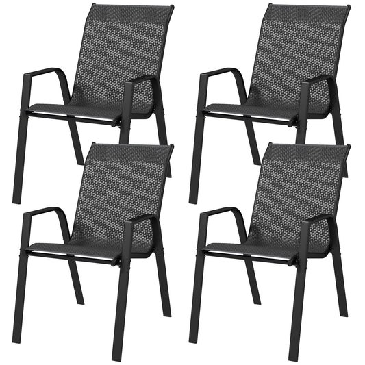 Outsunny Stackable Outdoor Rattan Chairs Set of 4 with Armrests and Backrest, Grey