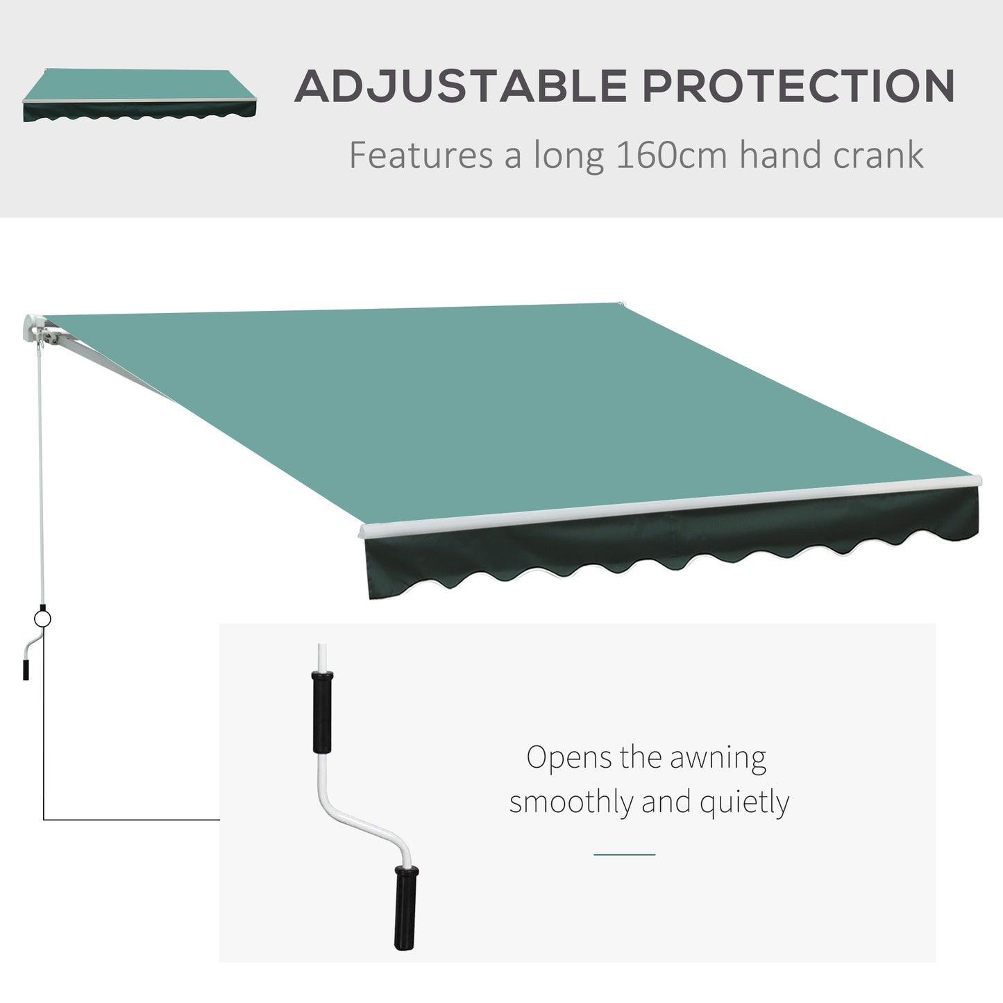 Outsunny 3x2.5 m Sun Shade Canopy Garden Patio Manual Retractable Awning Canopy Sun Shade Shelter, 3x2.5 m-Dark Green