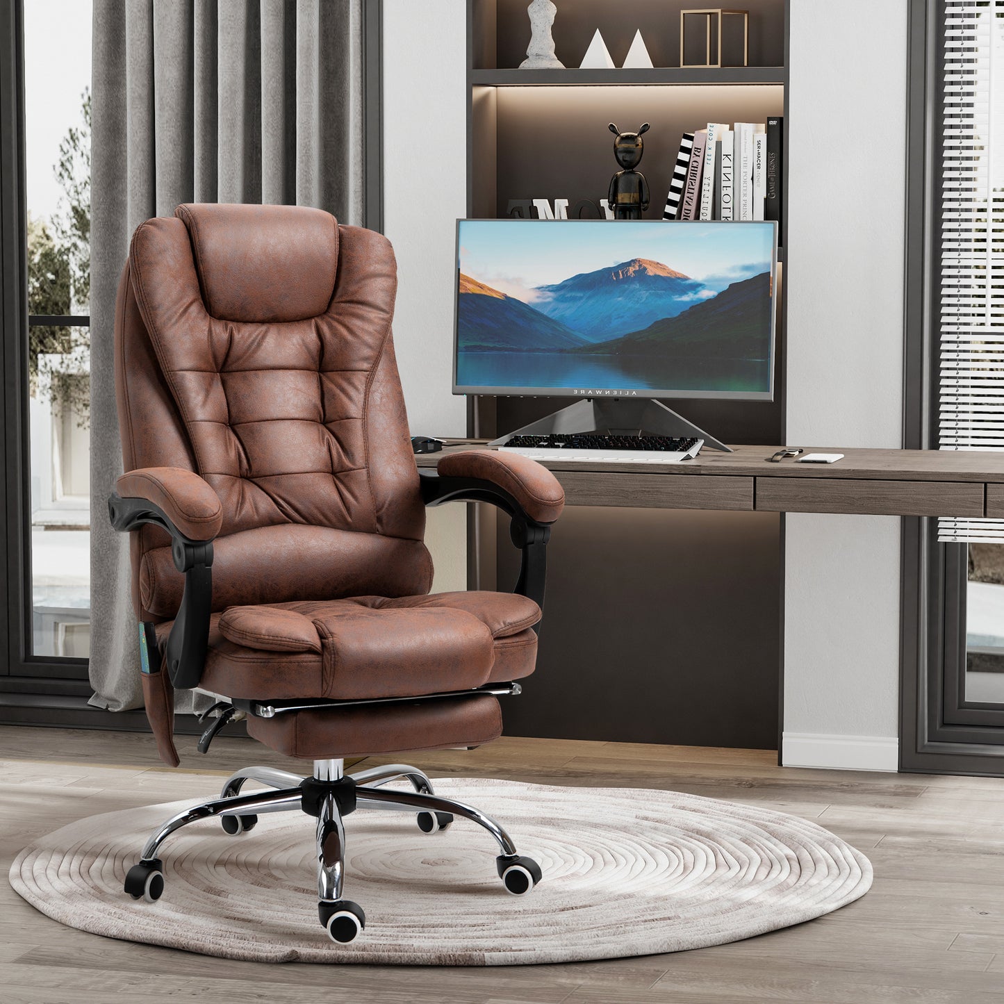 Vinsetto Heated 6 Points Vibration Massage Executive Office Chair Adjustable Swivel Ergonomic High Back Desk Chair with Footrest Brown