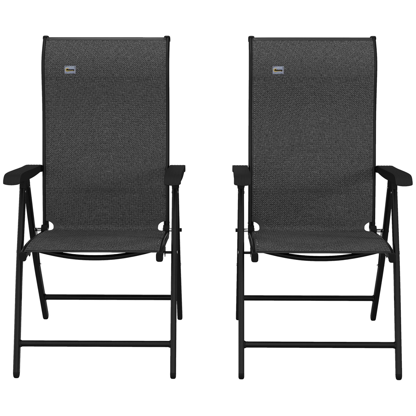 Outsunny Set of 2 Outdoor Wicker Folding Chairs, Patio PE Rattan Dining Armrests Chair set with 7 Levels Adjustable Backrest, for Camping