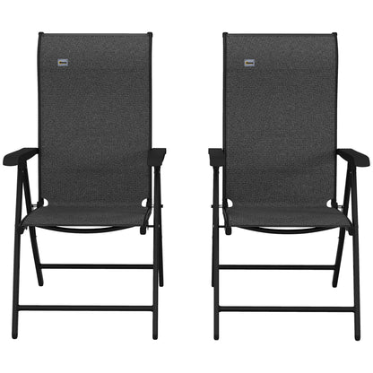 Outsunny Set of 2 Outdoor Wicker Folding Chairs, Patio PE Rattan Dining Armrests Chair set with 7 Levels Adjustable Backrest, for Camping