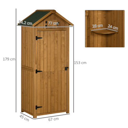 Outsunny Wooden Garden Storage Shed Vertical Tool Cabinet Organiser w/ Shelves, Lockable Door, 77 x 54.2 x 179 cm, Brown