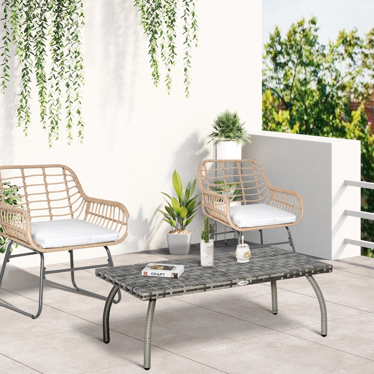 Outsunny Rattan Alfresco Table: Weather-Defying Wicker Companion for Patio, Garden & Balcony, Grey