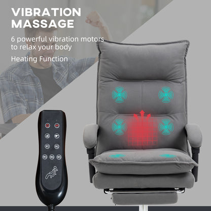 Vinsetto Microfibre Office Chair with Vibration Massage, Heat, Reclining Back, Footrest, Armrest, Double Padding, Grey