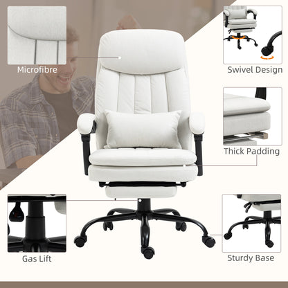 Vinsetto Vibration Massage Office Chair w/ Heat, Microfibre Computer Chair w/ Footrest, Lumbar Support Pillow, Armrest, Reclining Back, Cream White