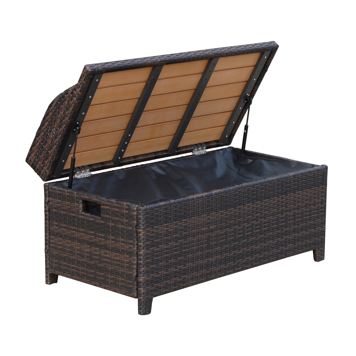 Outsunny Rattan Wicker Outdoor Storage Bench with Cushion, Brown, Patio PE Rattan, Elegant Seating and Storage Solution