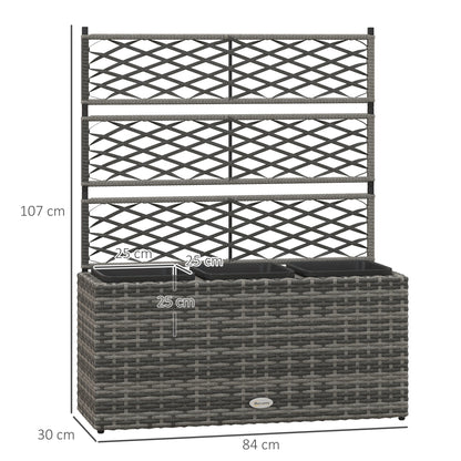 Outsunny Rattan Planter with Trellis: Freestanding Flower Bed for Climbing Plants, Light Grey, 84 x 30 x 107cm