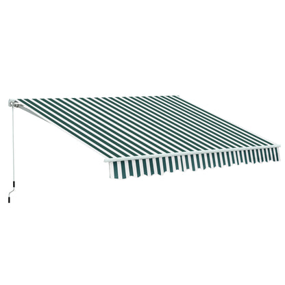 Outsunny Manual Retractable Awning, size (3.5m x2.5m)-Dark Green/White Stripes