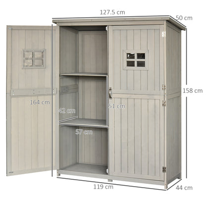 Outsunny Wooden Garden Shed Tool Storage Outsunny Wooden Garden Shed w/ Two Windows, Tool Storage Cabinet, 127.5L x 50W x 164H cm, Grey