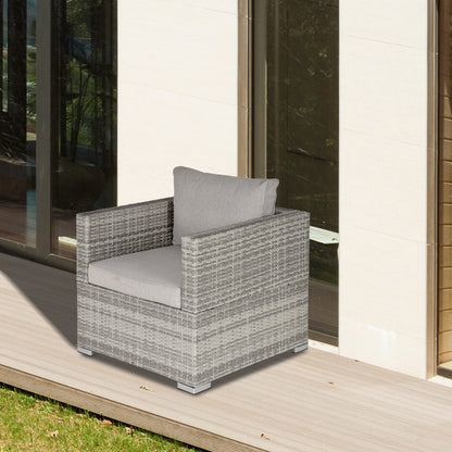 Outsunny Outdoor Patio Furniture Single Rattan Sofa Chair Padded Cushion All Weather for Garden Poolside Balcony Grey