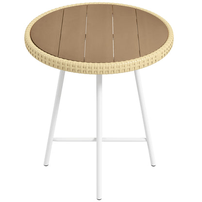 Outsunny Elegant PE Rattan Side Table, Natural Wood Finish, Perfect Addition to Outdoor Patio Furniture