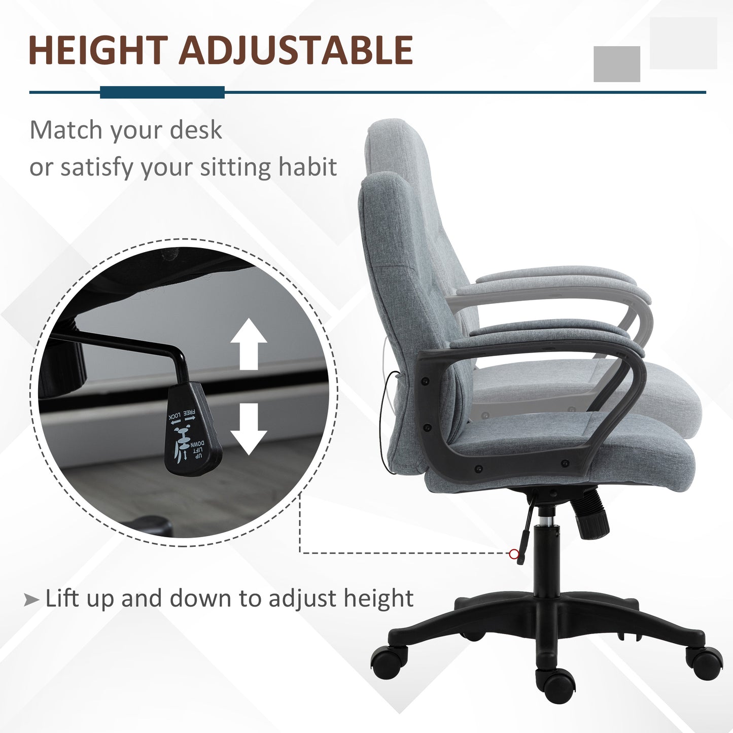 Vinsetto Ergonomic High Back Office Chair with Massage Lumbar Support, Adjustable Height, 360° Swivel, Grey