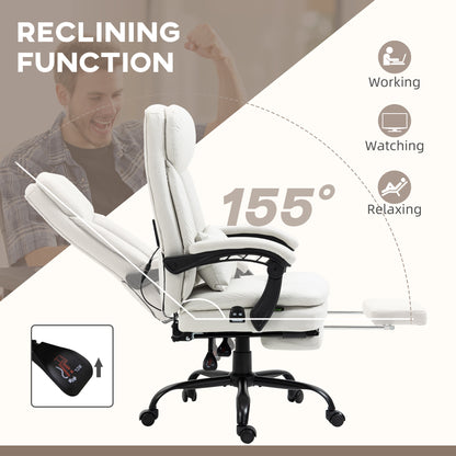 Vinsetto Vibration Massage Office Chair w/ Heat, Microfibre Computer Chair w/ Footrest, Lumbar Support Pillow, Armrest, Reclining Back, Cream White