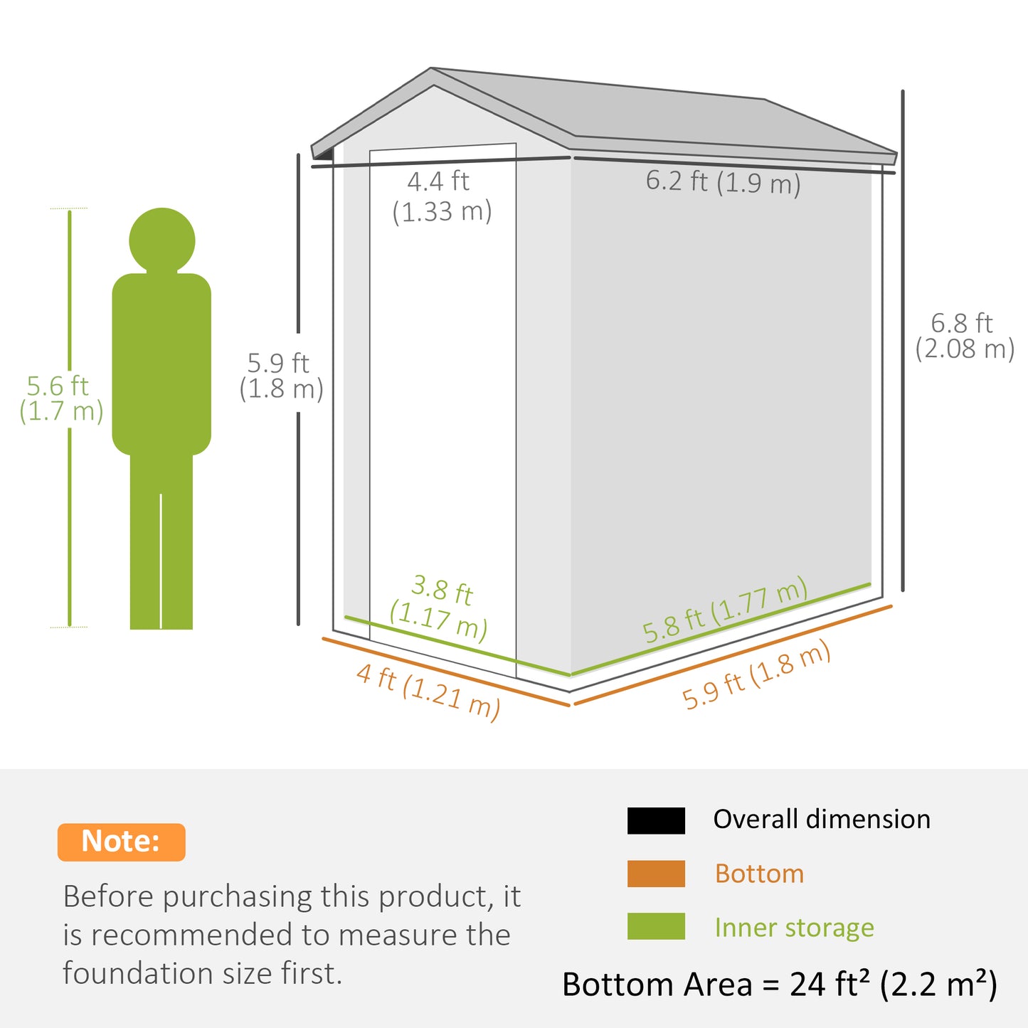 Outsunny 4 x 6ft Garden Shed with Foundation Kit, Polypropylene Outdoor Storage Tool House with Ventilation Slots and Lockable Door, Grey