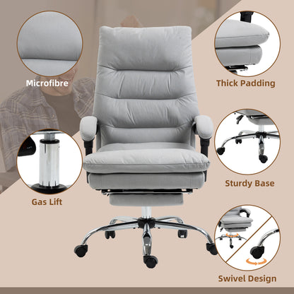 Vinsetto Vibration Massage Office Chair w/ Heat, Microfibre Computer Chair w/ Footrest, Armrest, Reclining Back, Double-tier Padding, Grey