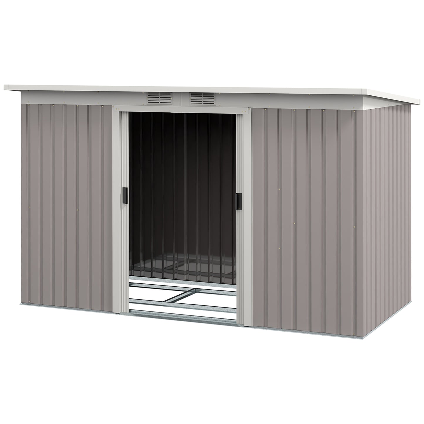 Outsunny Corrugated Garden Metal Storage Shed Outdoor Equipment Tool Box with Kit Ventilation Doors 9x 4FT Light Grey