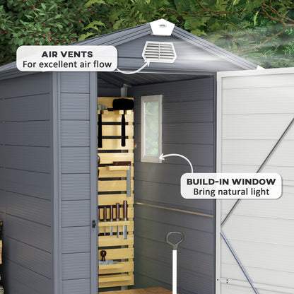 Outsunny 4 x 6ft Garden Shed with Foundation Kit, Polypropylene Outdoor Storage Tool House with Ventilation Slots and Lockable Door, Grey