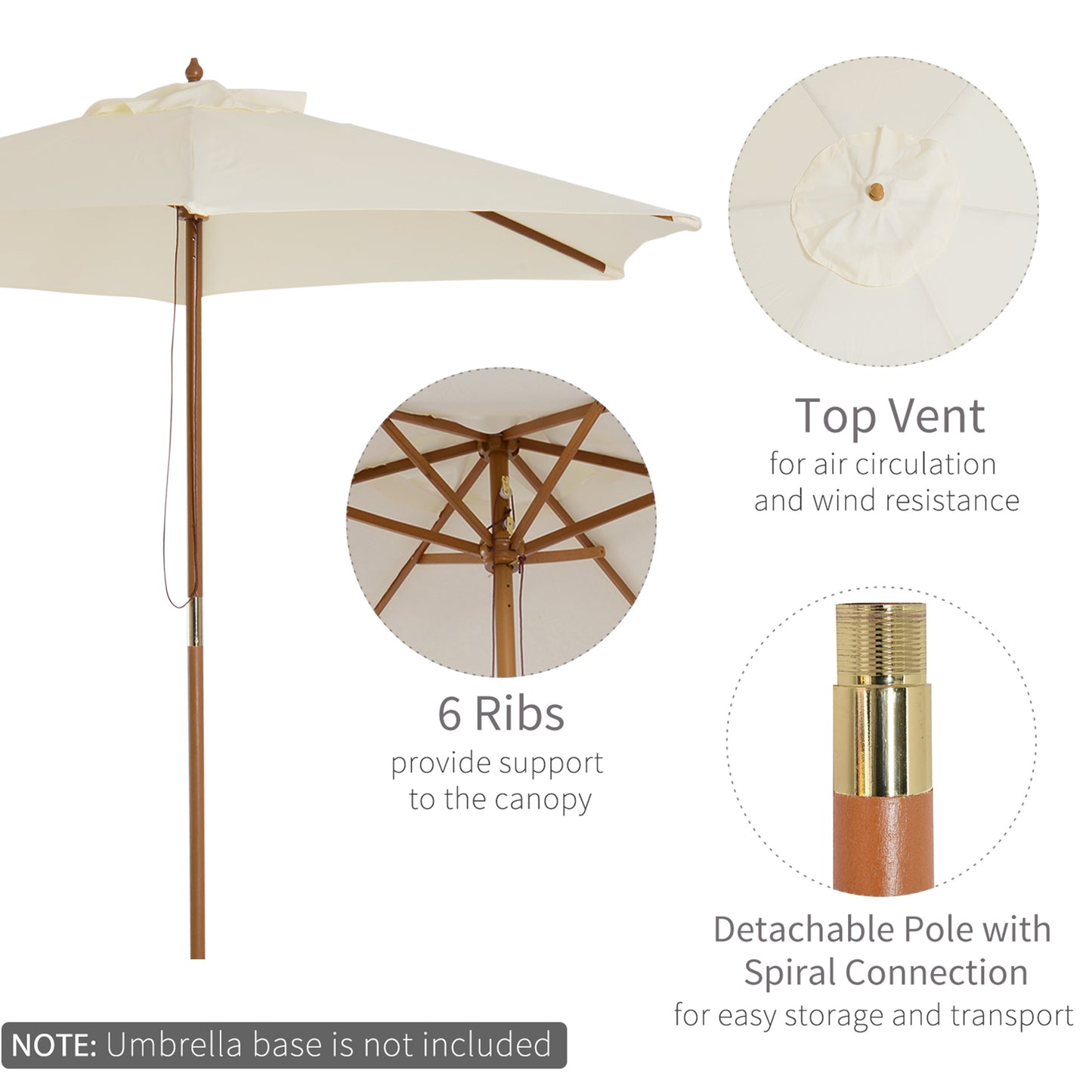 Outsunny 2.5m Wood Wooden Garden Parasol Sun Shade Patio Outdoor Umbrella Canopy New(Beige)