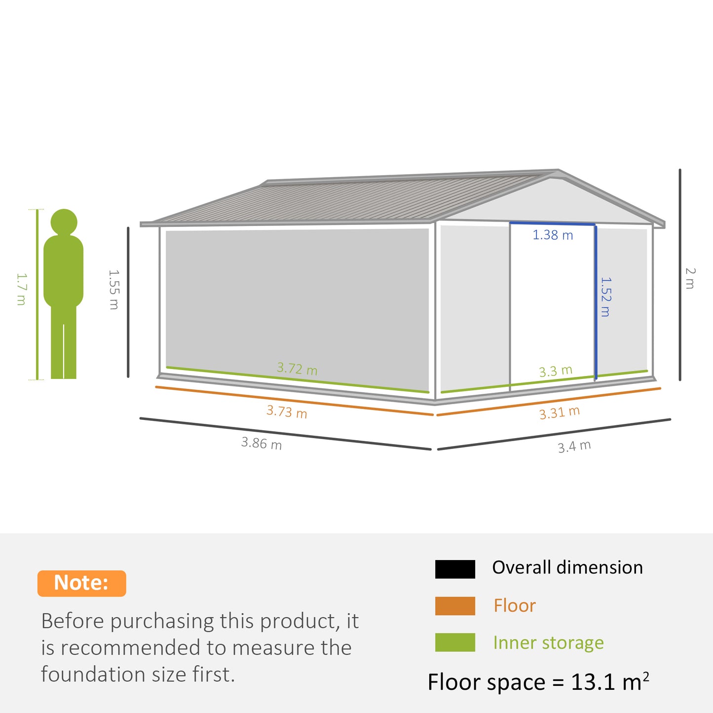 Outsunny 13 x 11ft Garden Metal Storage Shed Outdoor Storage Shed with Foundation Ventilation & Doors, Light Grey | Chahine & Milad UK